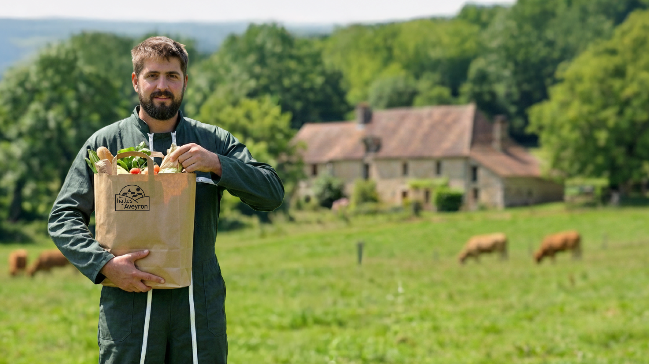 Agriculteur tenant un sac de livraison 
